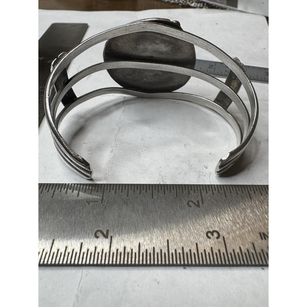 Navajo Sterling Silver Turquoise Triple Shank Cuff Bracelet Handmade 34.5g - Picture 10 of 11